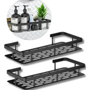 Kit 2 Suporte Porta Shampoo Sabonete Prateleira Banheiro Adesivo Parede Sem Furar Box Luxo Cor Preto