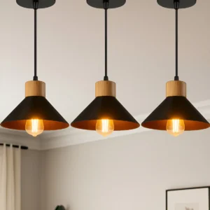 Kit 3 Luminária Pendente De Teto Moderna Para Sala Cozinha Escritório - Cor Preto E Cobre - Bivolt Lustre Moderno